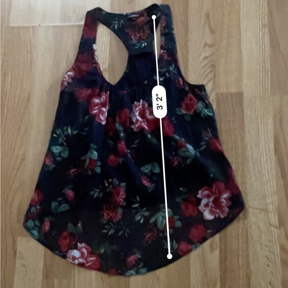 Ambiance Chiffon Floral Print Tulip Back navy blue size medium Tank Lining - Picture 10 of 14